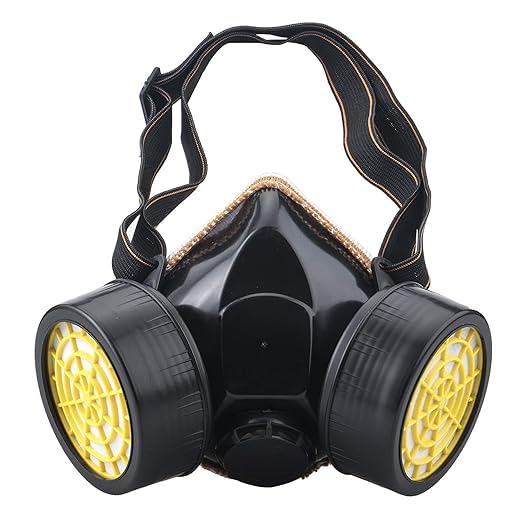 MAXADIL Chemical Respirator Paint Gas Double Cartridge Double Filter Carbon Silicone Antivirus with Inbuilt Filter Chemical Half Face Respirator (Multi Color)